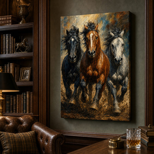 Wild Horse Muscle Mane Motion Oil Painting Canvas Wall Art — room scene