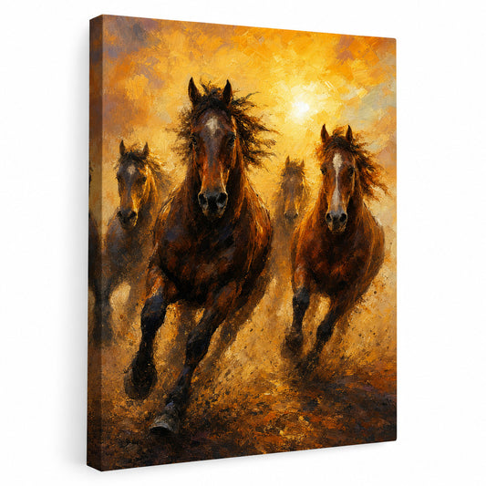 Wild Horse Dawn Gold Dust Oil Painting Canvas Wall Art - canvas wall art by AUSJOJO