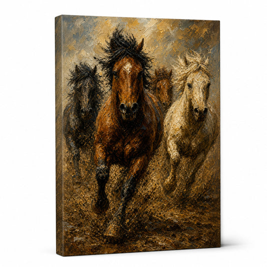 Wild Horse Finish Surge Oil Painting Canvas Wall Art - animal wall art by AUSJOJO