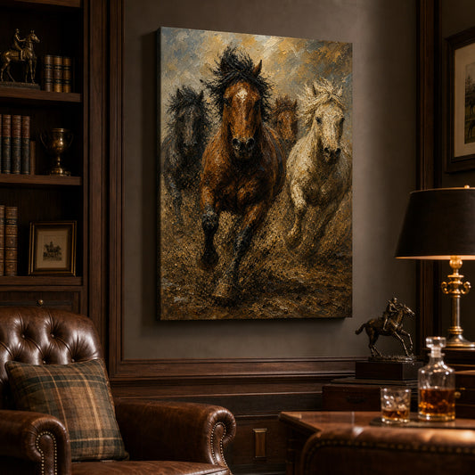 Wild Horse Finish Surge Oil Painting Canvas Wall Art — room scene