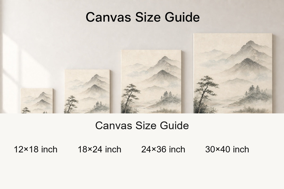 Japanese Zen Mountain Canvas Wall Art - 08_size_comparison