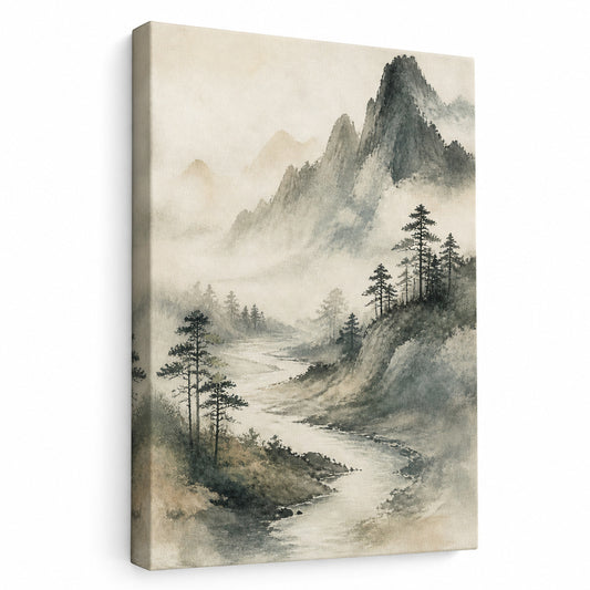 Japanese Misty River Zen Canvas Wall Art - canvas wall art by AUSJOJO