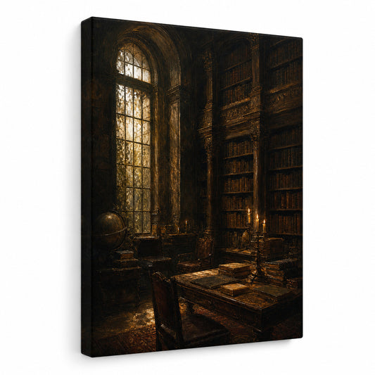 Dark Academia Candlelit Library Canvas Wall Art - canvas wall art by AUSJOJO