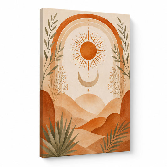 Boho Terracotta Sun Moon Canvas Wall Art - canvas wall art by AUSJOJO