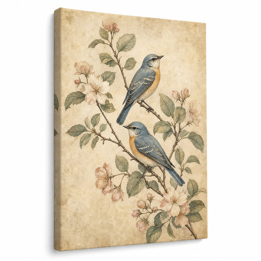 Vintage Botanical Birds Canvas Wall Art - botanical canvas wall art by AUSJOJO