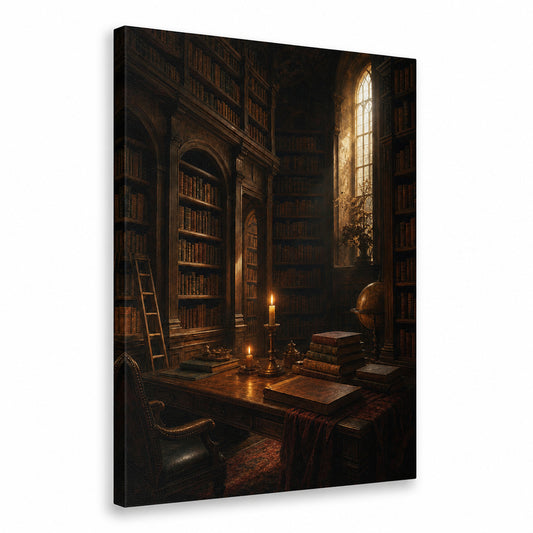 Dark Academia Old Library Canvas Wall Art - canvas wall art by AUSJOJO