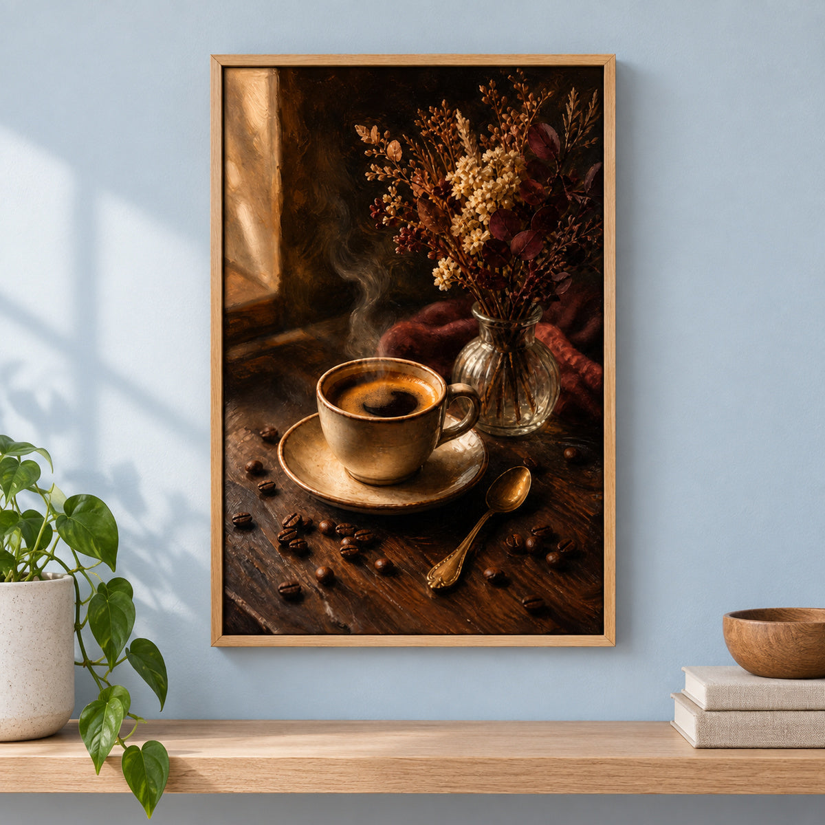 Vintage Coffee Bar Still Life Canvas Wall Art | brown_independent_close