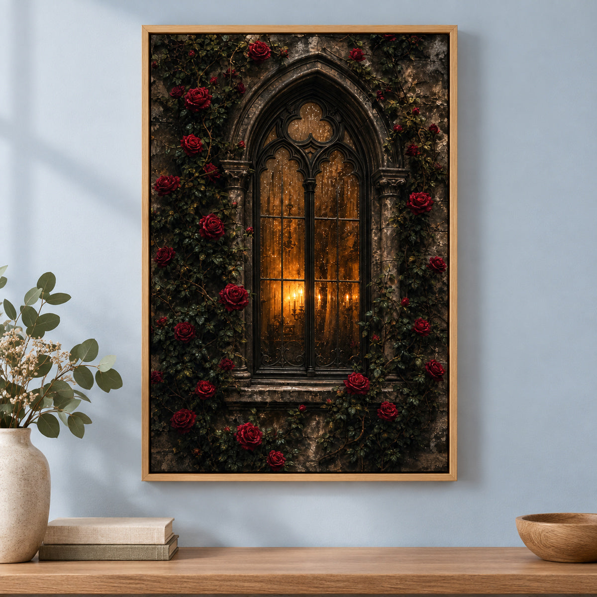 Gothic Rose Window Canvas Wall Art | brown_independent_close