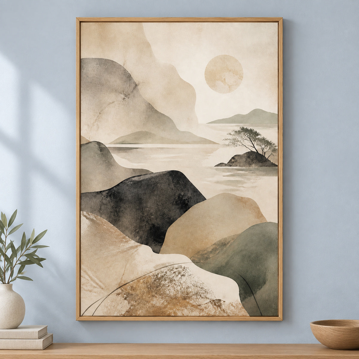 Japandi Abstract Stone Landscape Canvas Wall Art | brown_independent_close