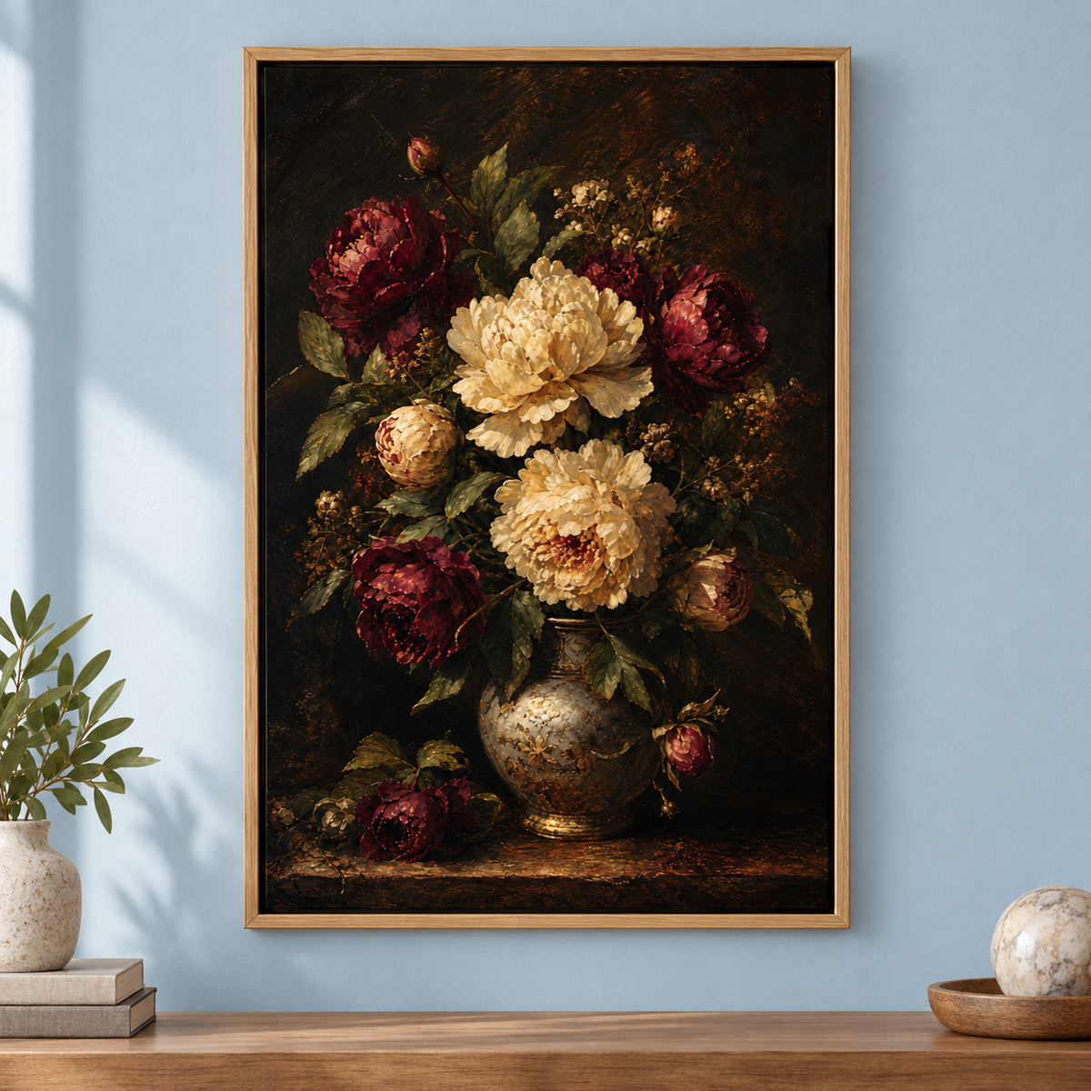 Large Moody Dark Floral Canvas Wall Art | brown_independent_close