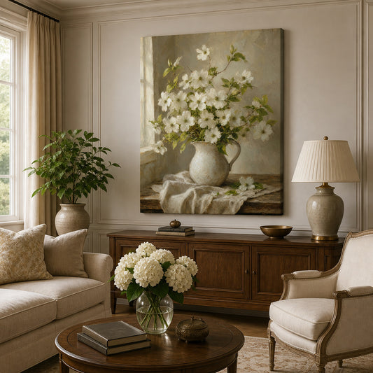 Dogwood Bouquet Canvas Wall Art — room scene