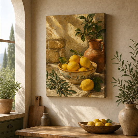 Tuscan Lemon Kitchen Canvas Wall Art — room scene