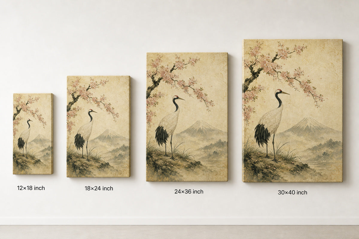 Vintage Japanese Crane Canvas Wall Art - 08_size_comparison