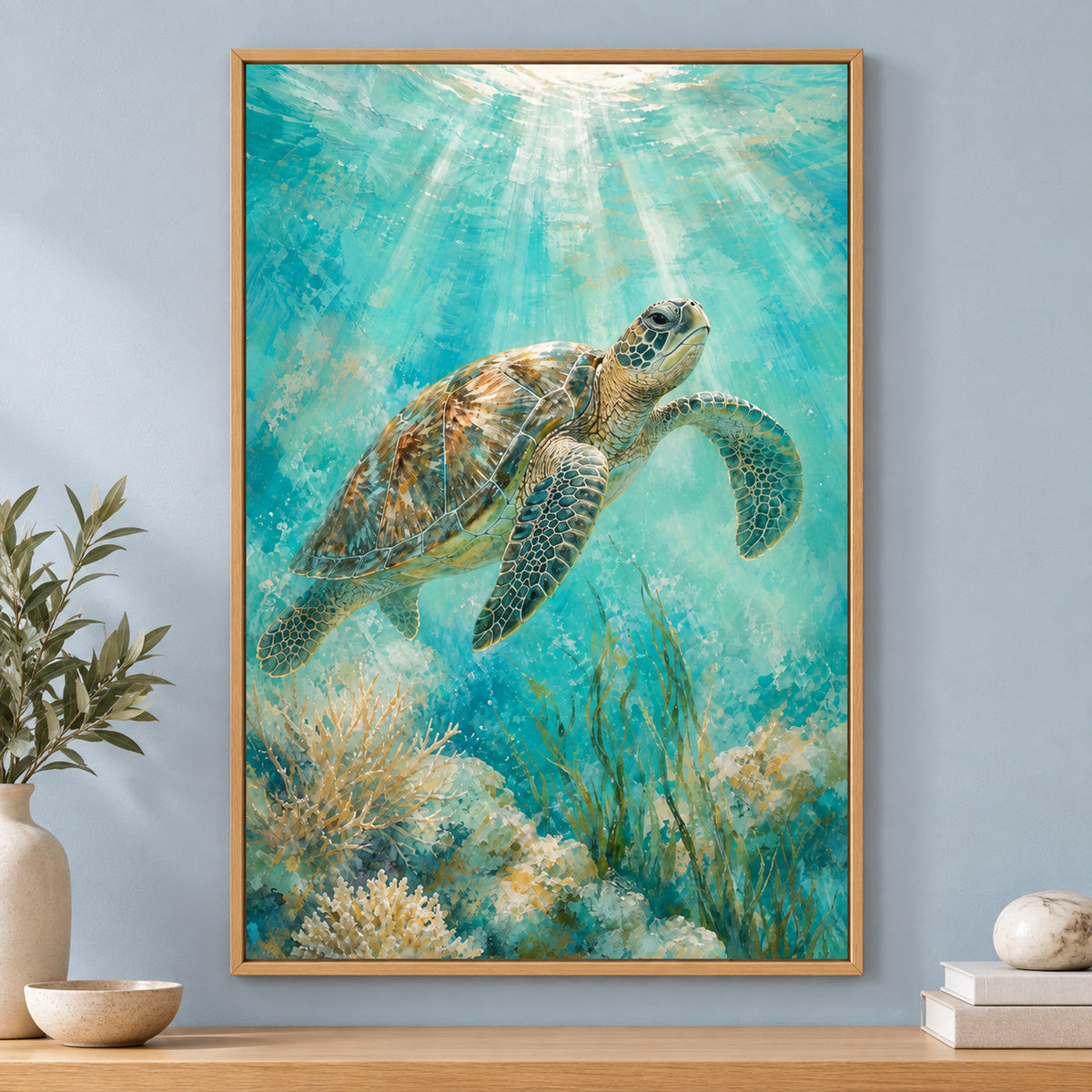 Sea Turtle Coastal Canvas Wall Art | brown_independent_close