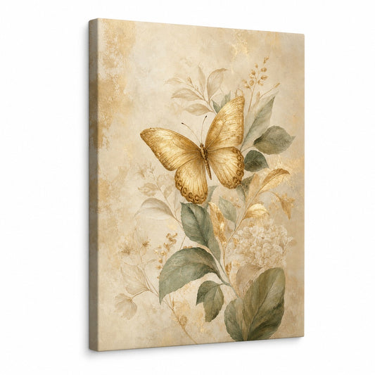 Gold Butterfly Botanical Canvas Wall Art - botanical canvas wall art by AUSJOJO