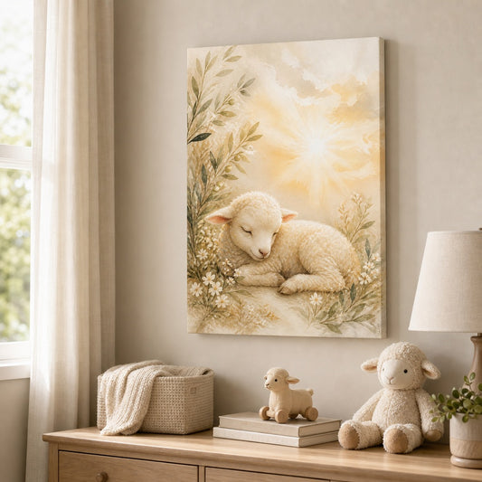 Christian Nursery Gentle Faith Canvas Wall Art — room scene
