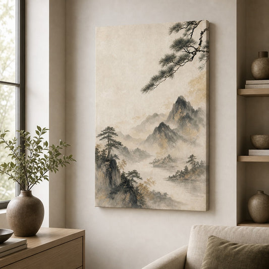 Oriental Wall Art Panels Canvas Wall Art — room scene
