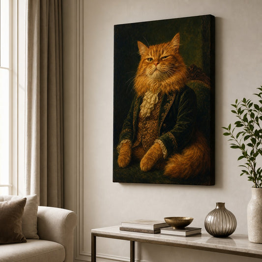 Funny Cat Aristocrat Canvas Wall Art — room scene