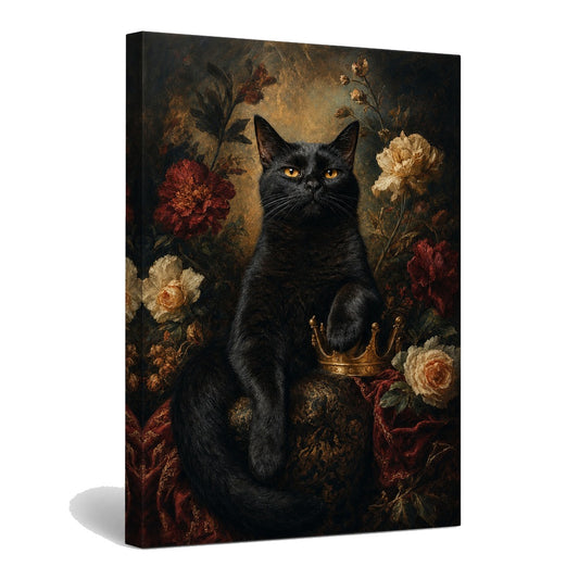 Serious Black Cat Portrait Canvas Wall Art - animal wall art by AUSJOJO