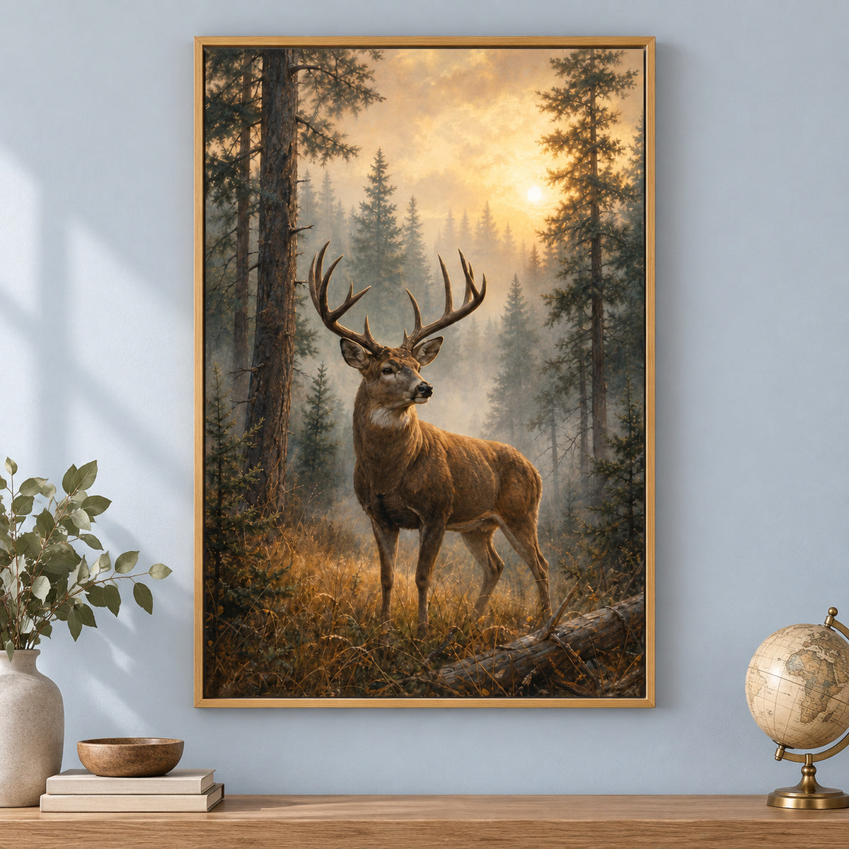 Misty Forest Deer Canvas Wall Art | brown_independent_close