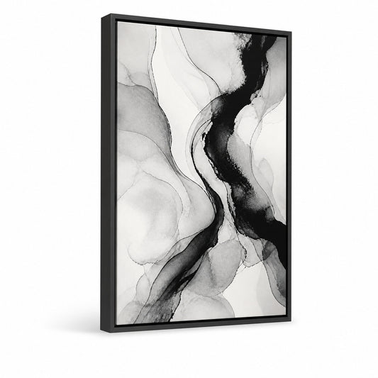 Black and White Abstract floater frame canvas angled product view