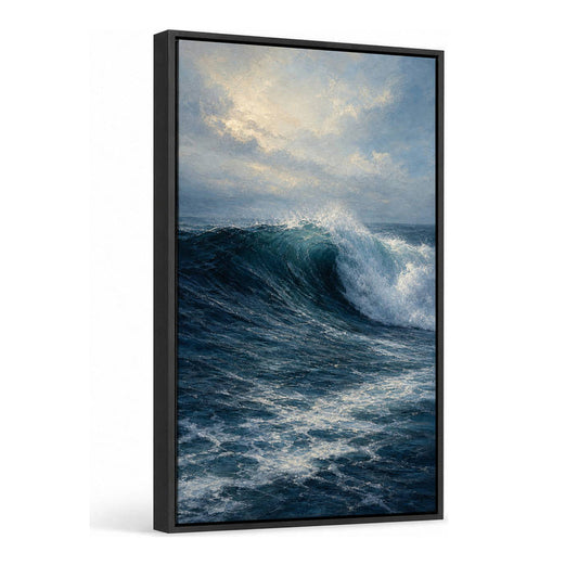 Dramatic Ocean Wave Floater Frame Canvas Wall Art - coastal wall decor by AUSJOJO