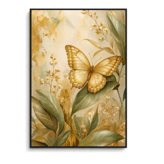 Golden Butterfly Botanical floater frame canvas angled product view