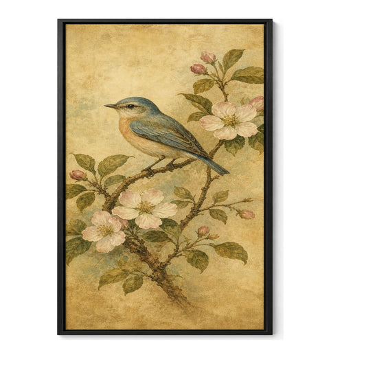 Vintage Botanical Bird Floater Frame Canvas Wall Art - floral wall decor by JOJOShop