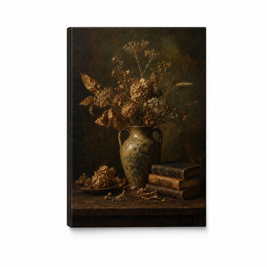 Dark Vintage Ceramic Vase Still Life Canvas Wall Art - farmhouse wall decor by AUSJOJO