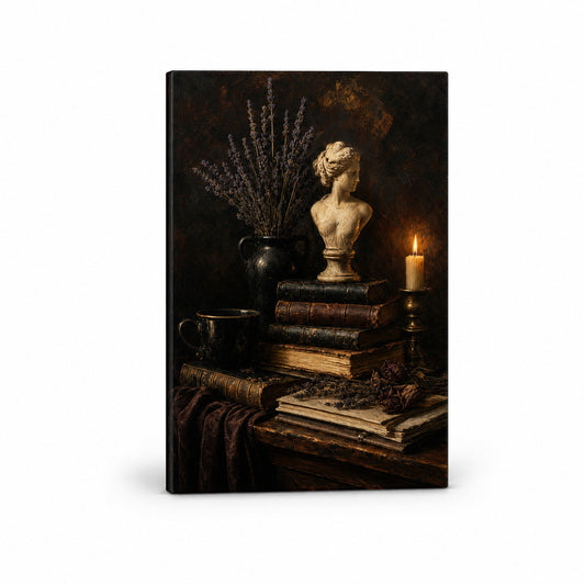 Dark Academia Books Candle Bust Still Life Canvas Wall Art - farmhouse wall decor by AUSJOJO