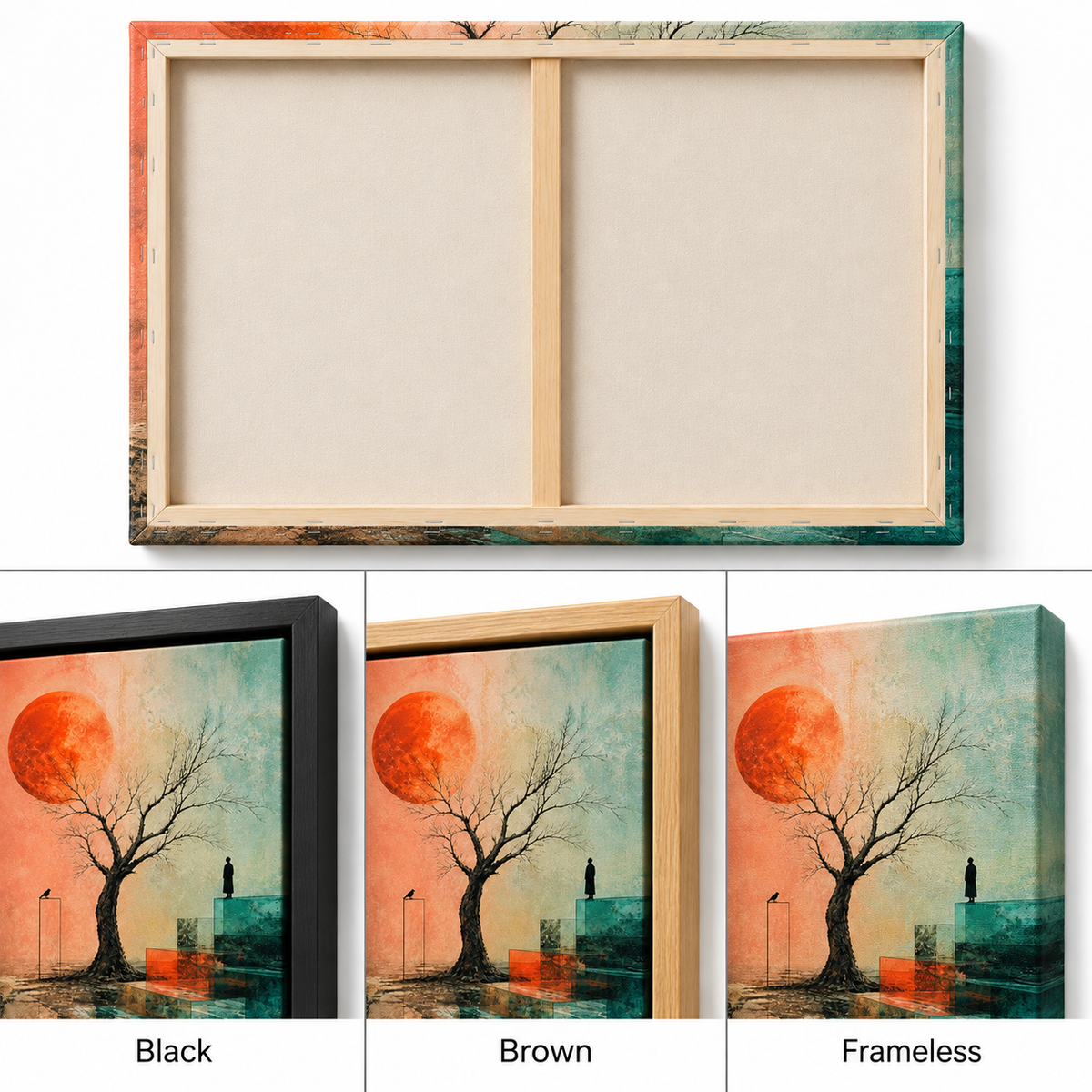 Silent Threshold Surreal Tree Floater Frame Canvas Wall Art | three finish structure detail