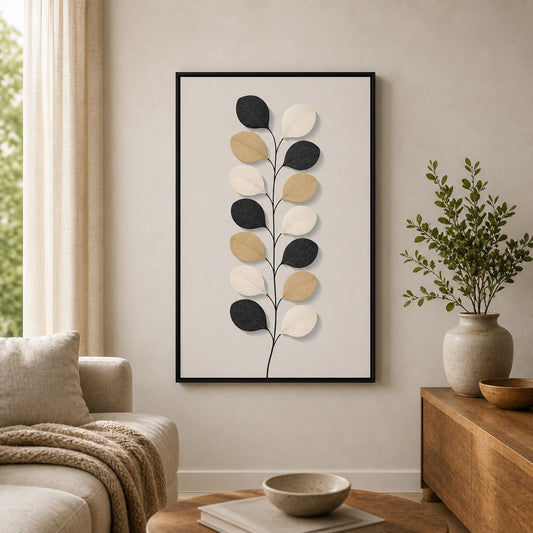 Nordic Etched Leaves Floating Frame Wall Art - 02
