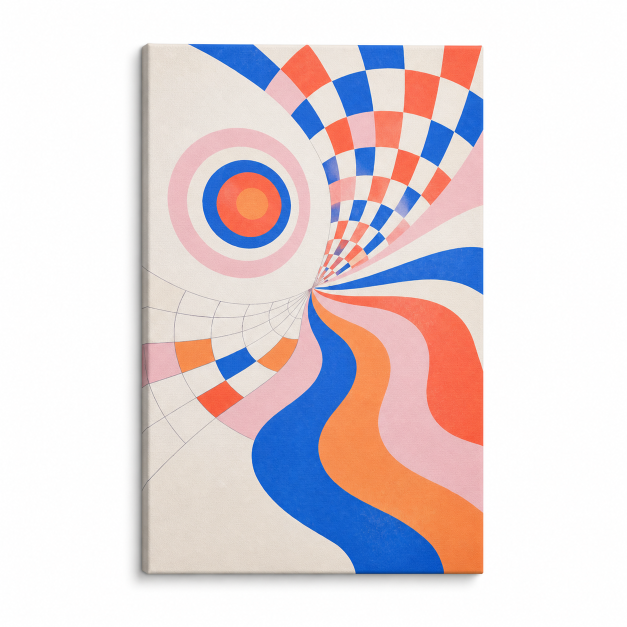 Colorful Optical Illusion Geometric Floater Frame Canvas Wall Art | Stretched Canvas SKU