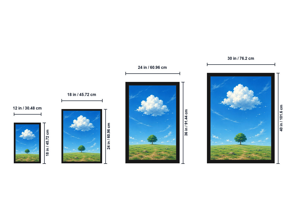 Solitary Tree and Cumulus Cloud Anime Canvas Wall Art — canvas wall art product view, image 8