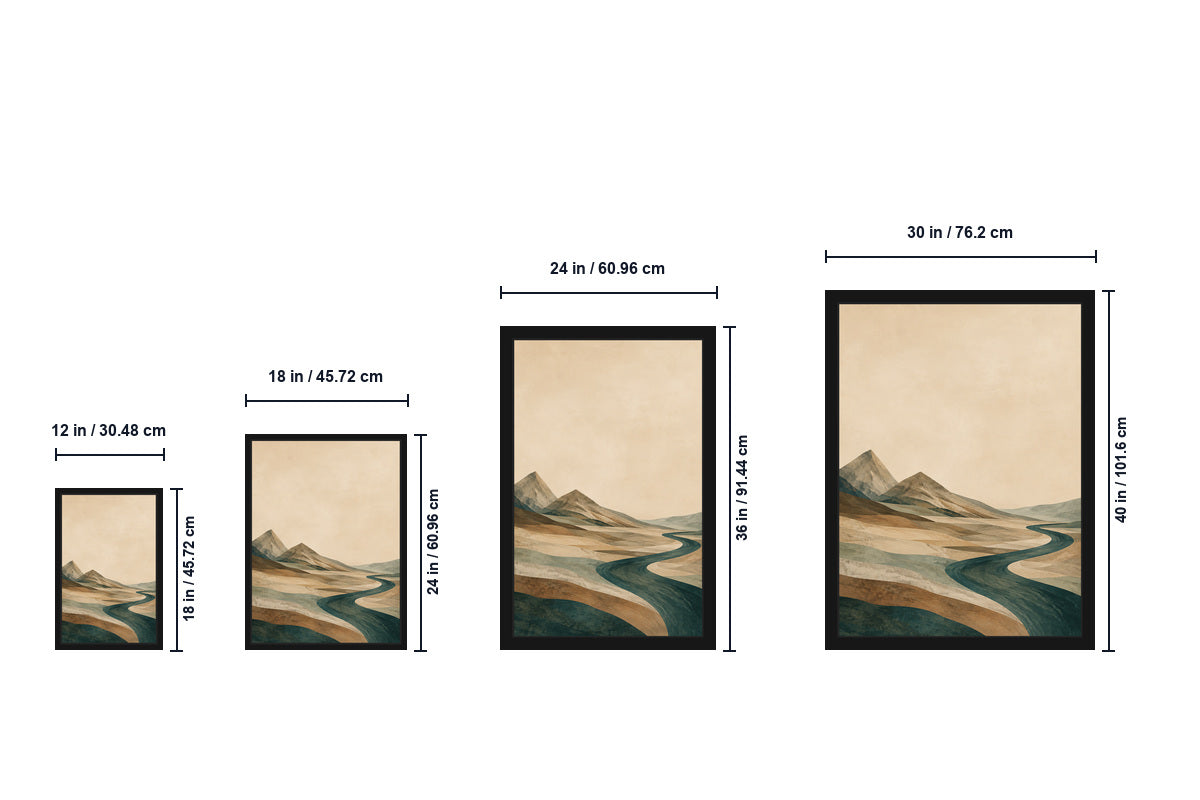 Wandbild auf Leinwand „Flusstal mit Doppelgipfel in Petrol“ — Produktansicht des Wandbilds auf Leinwand, Bild 8