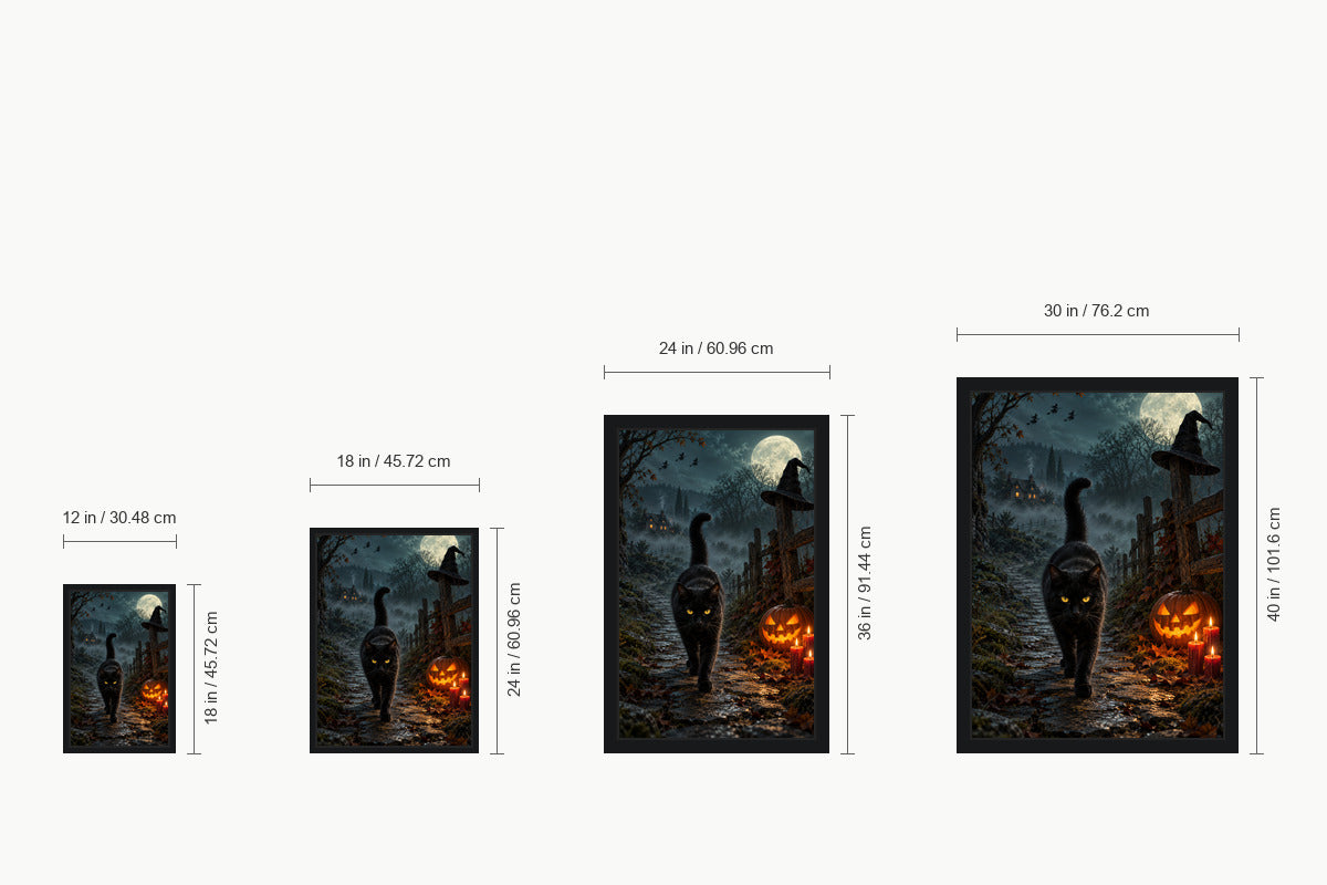 Walking Black Cat Witch Night Halloween — size comparison guide | AUSJOJO