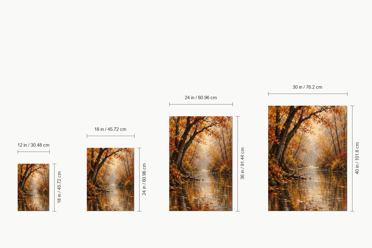 Golden Autumn Forest Waterway — size comparison guide | AUSJOJO
