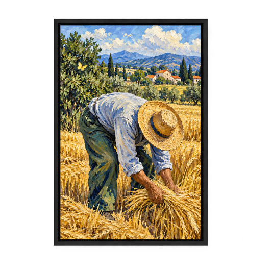 Golden Wheat Harvest Worker — Black Frame finish product view | AUSJOJO