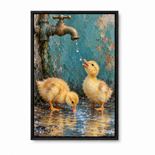 Two Ducklings and Brass Faucet — Black Frame finish product view | AUSJOJO