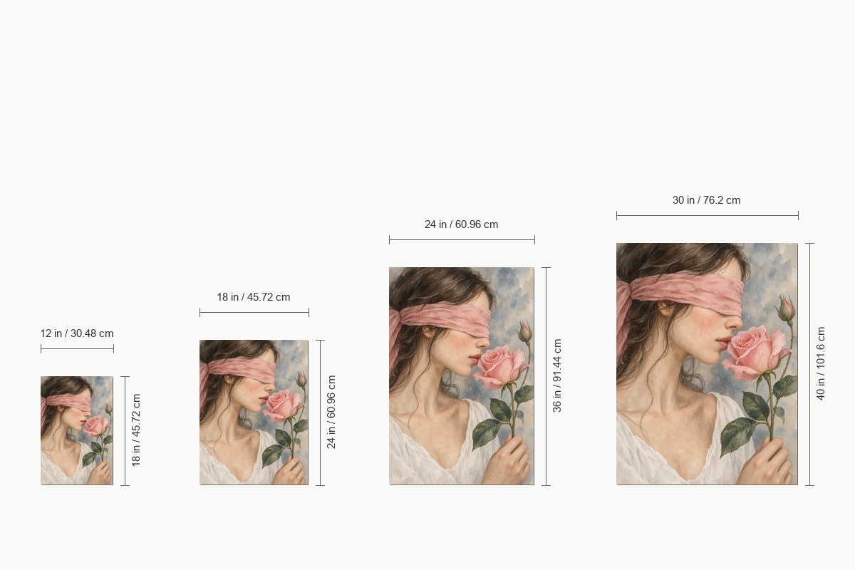 Blindfold Woman with Pink Rose Watercolor — size comparison guide | AUSJOJO