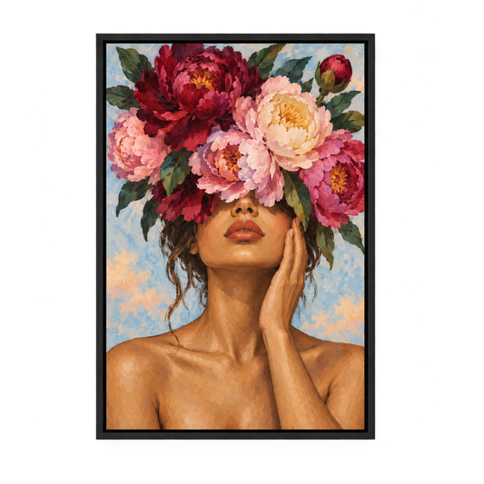 Flower Crown Woman Portrait — Black Frame finish product view | AUSJOJO