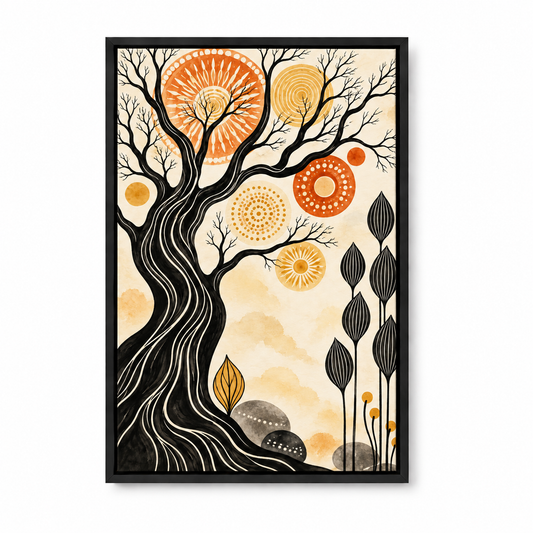 Black Tree and Sunburst Folk — Black Frame finish product view | AUSJOJO