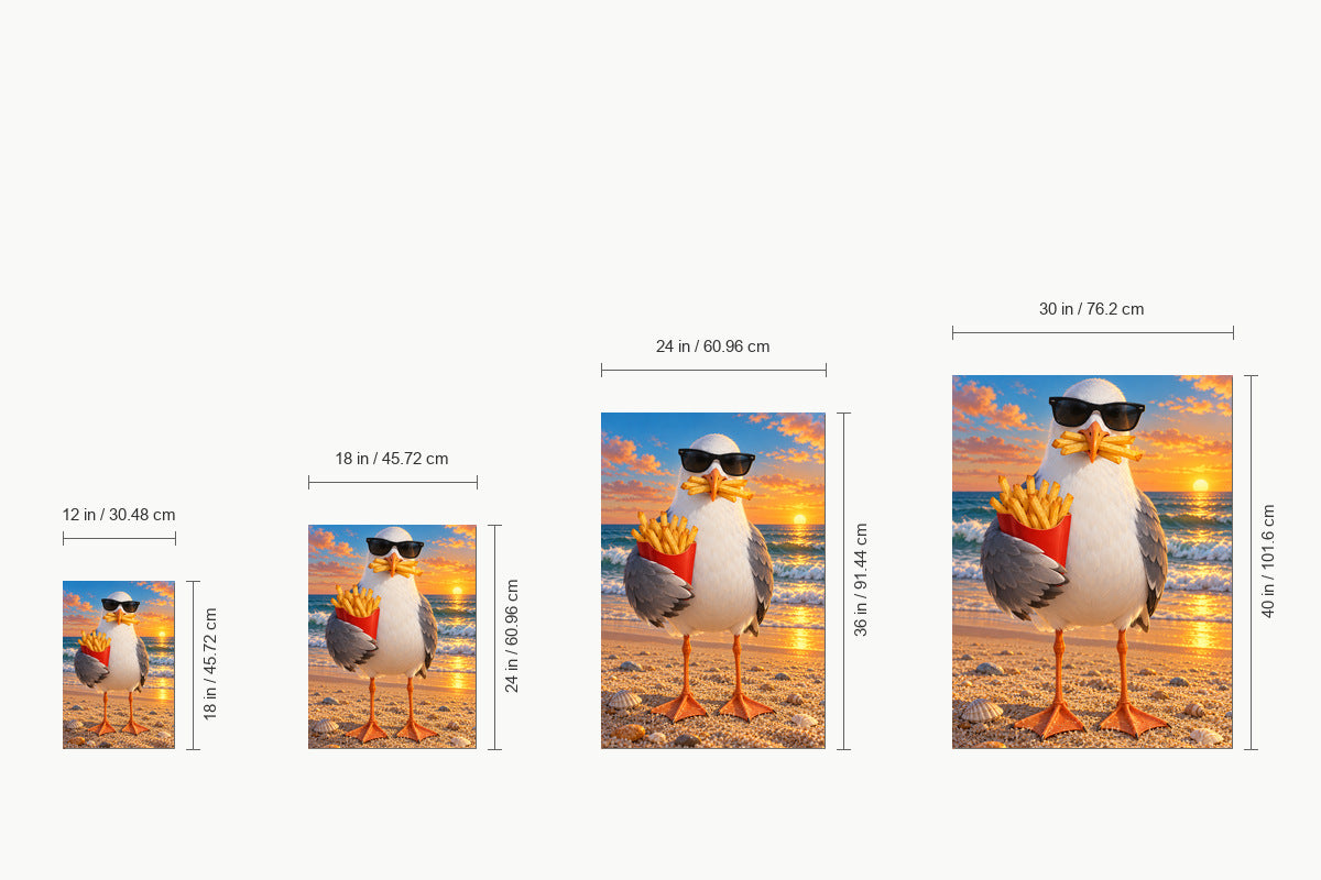 Sunglasses Seagull with French Fries — size comparison guide | AUSJOJO