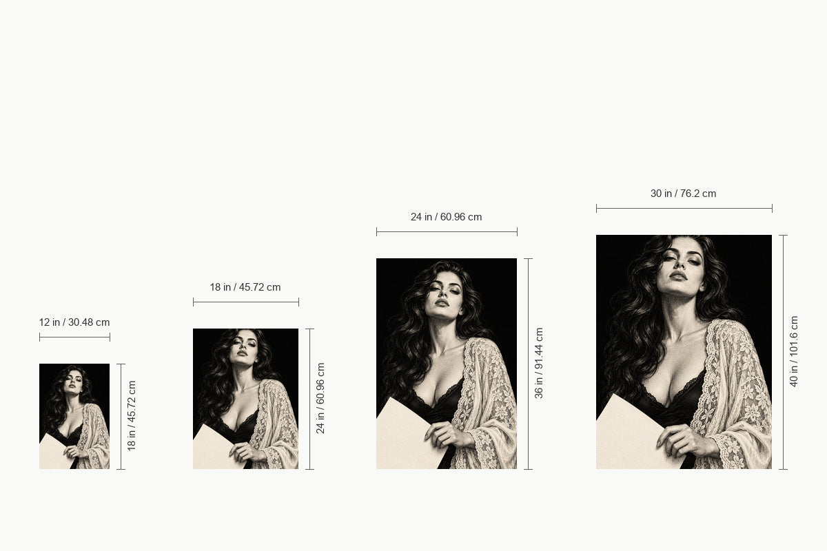 Noir Woman Holding Paper — size comparison guide | AUSJOJO