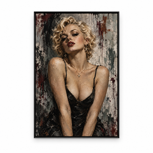 Distressed Blonde Glamour Portrait — Black Frame finish product view | AUSJOJO