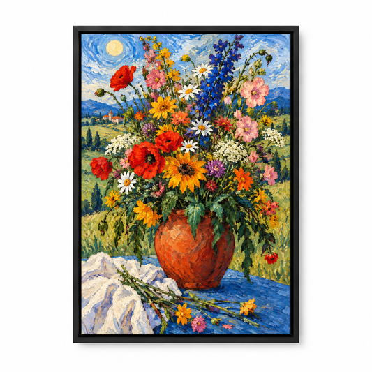 Wildflowers in Terracotta Pot — Black Frame finish product view | AUSJOJO