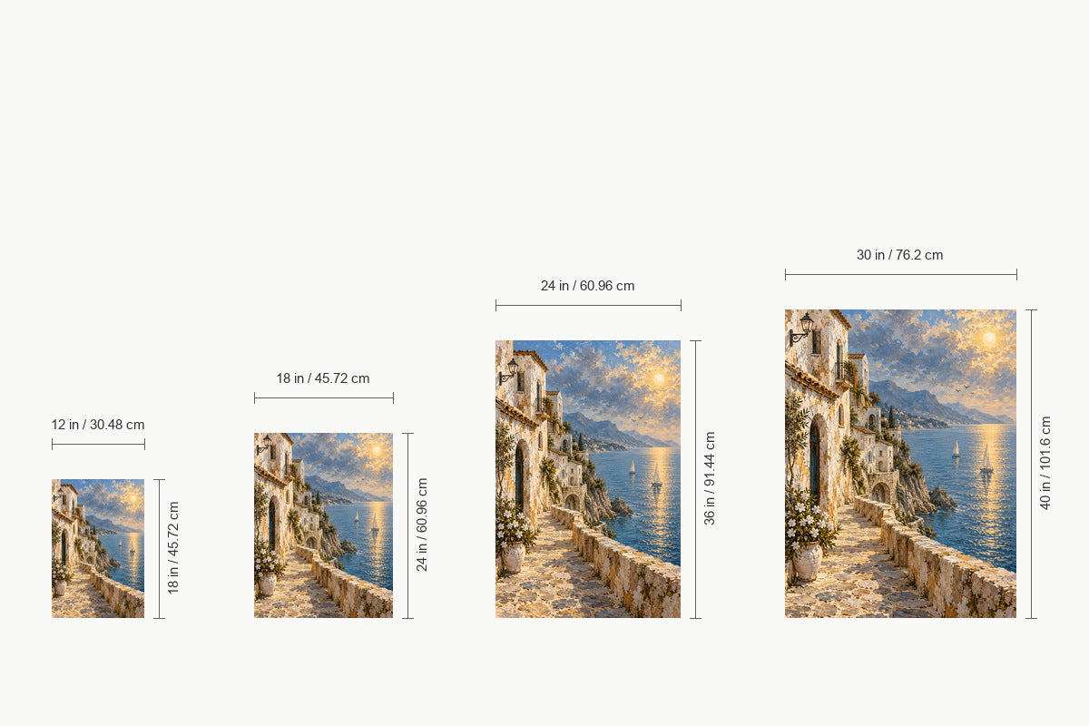 Mediterranean Seaside White Houses — size comparison guide | AUSJOJO