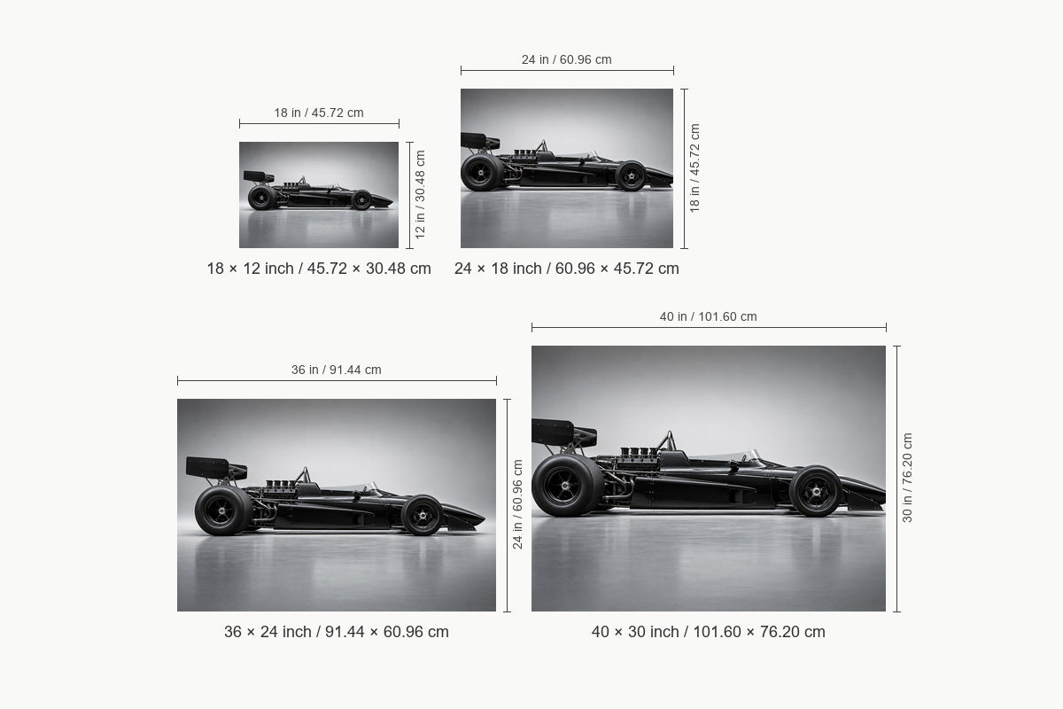 Black Vintage Racer Profile Landscape — size comparison guide | AUSJOJO