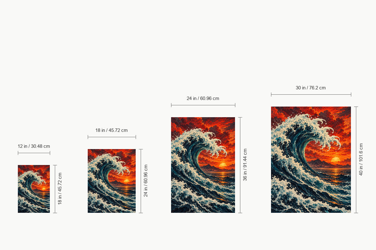 Fiery Sunset Wave — size comparison guide | AUSJOJO