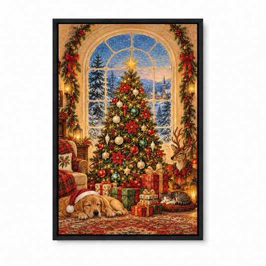 Christmas Tree by Arched Window — Black Frame finish product view | AUSJOJO
